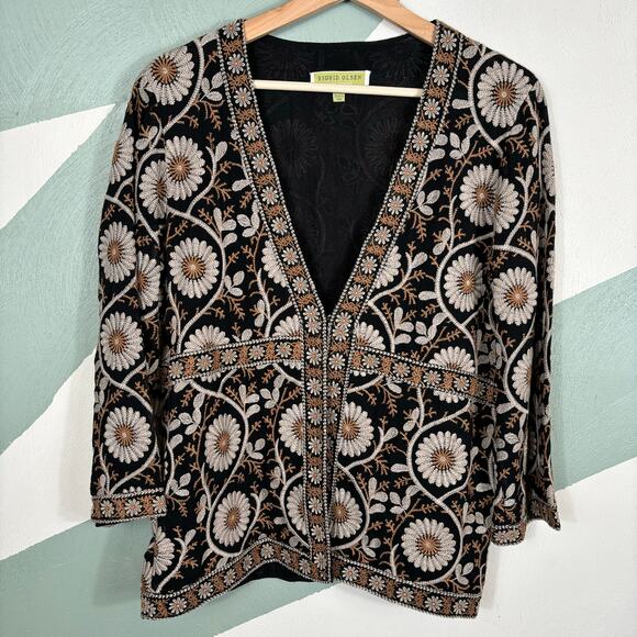 Sigrid Olsen Womens Size XS Indian Jacquard Floral Print V-Neck Cardigan Sweater - Picture 9 of 10